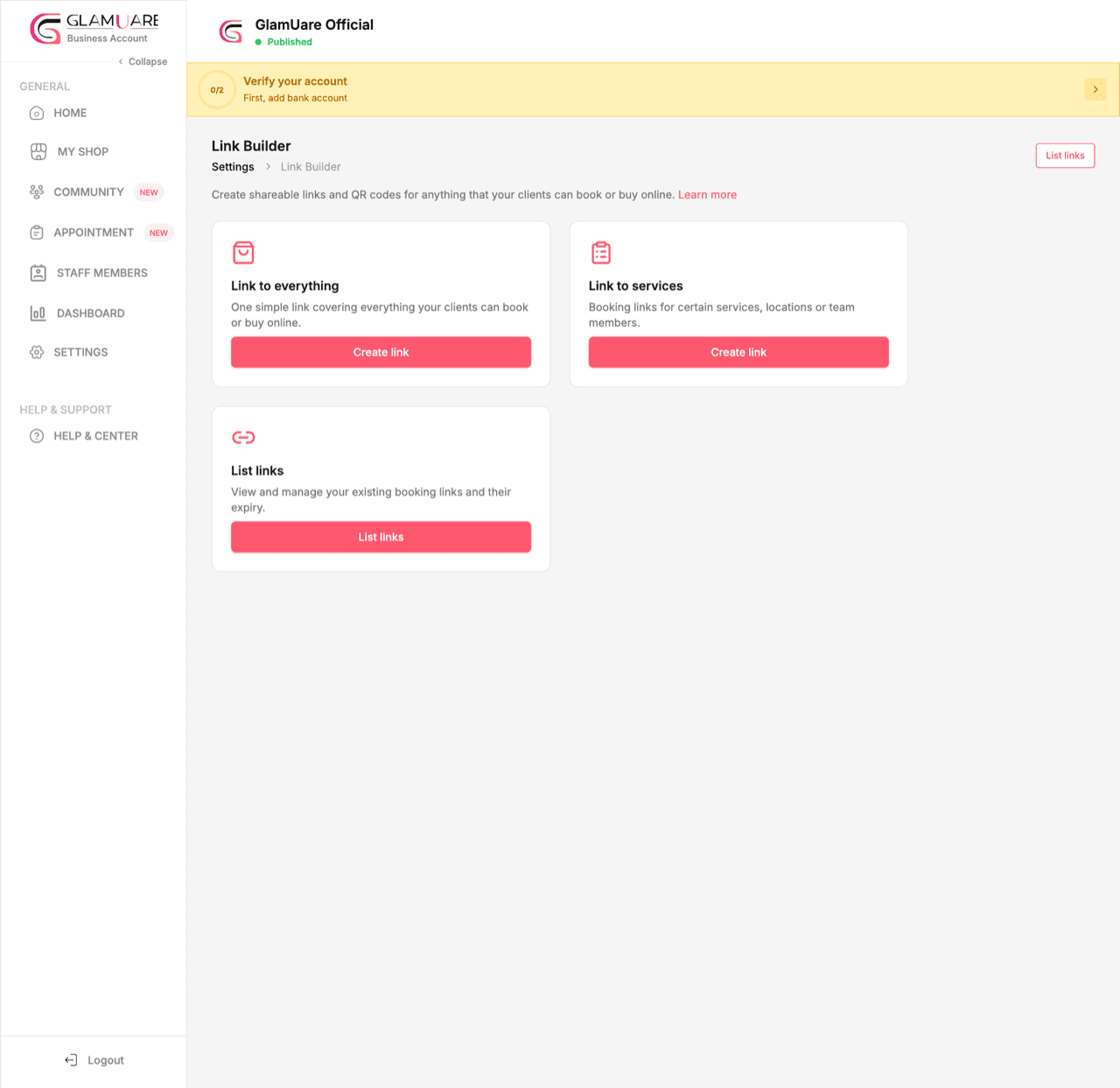Glamuare app — Booking link