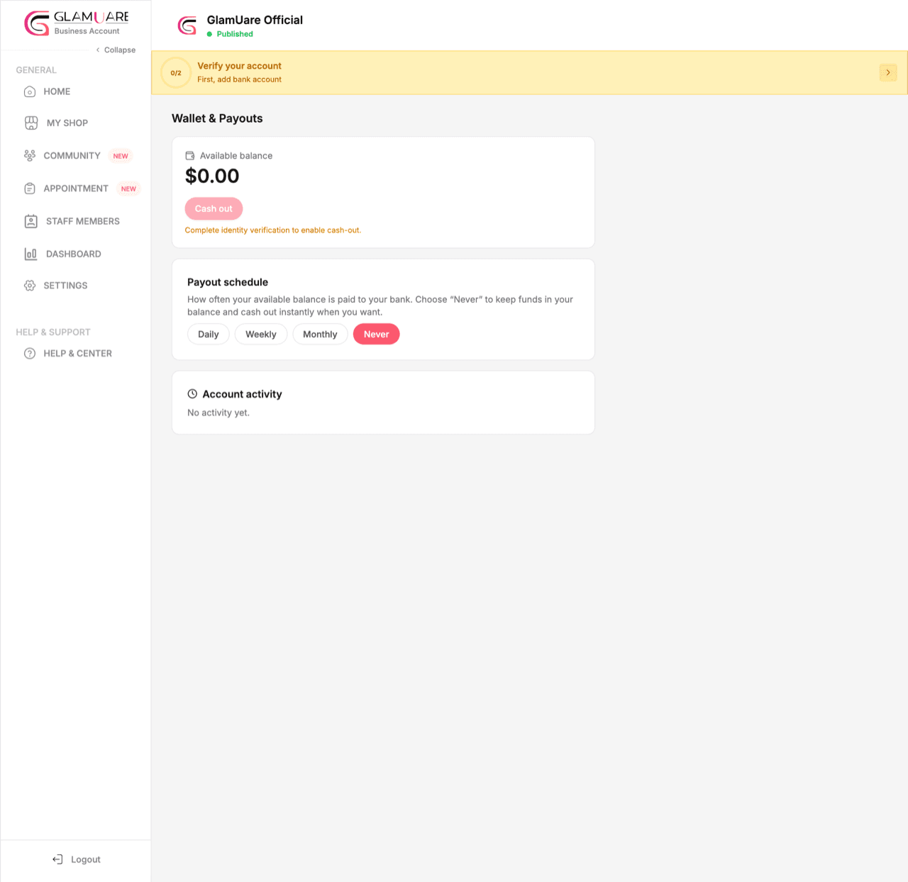 Glamuare app — Payments & payouts